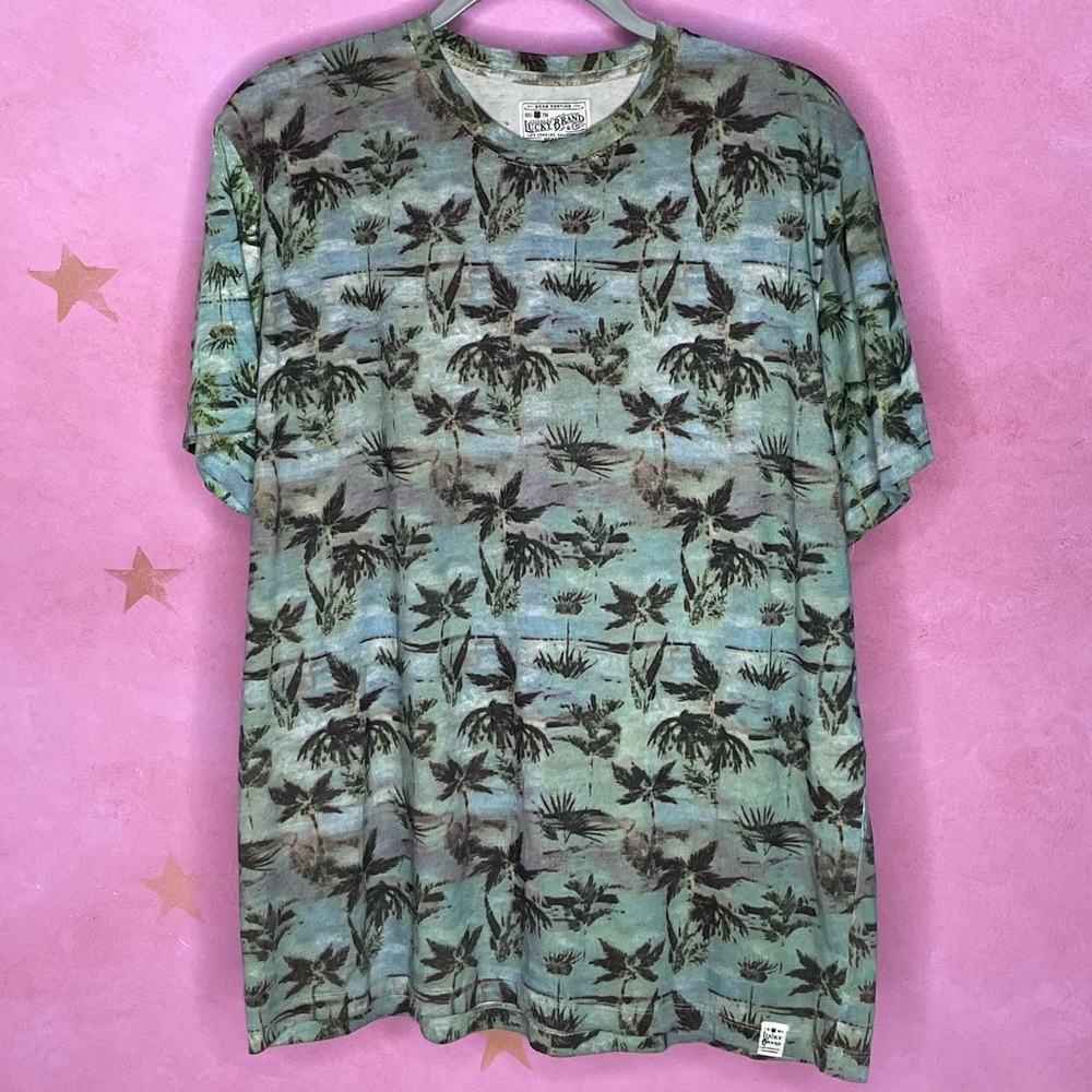 Lucky Brand Palm Tree Print Crew Neck Tee Size XL